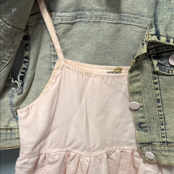Pink Lace Dress with Denim Vest - Picture 3 of 10